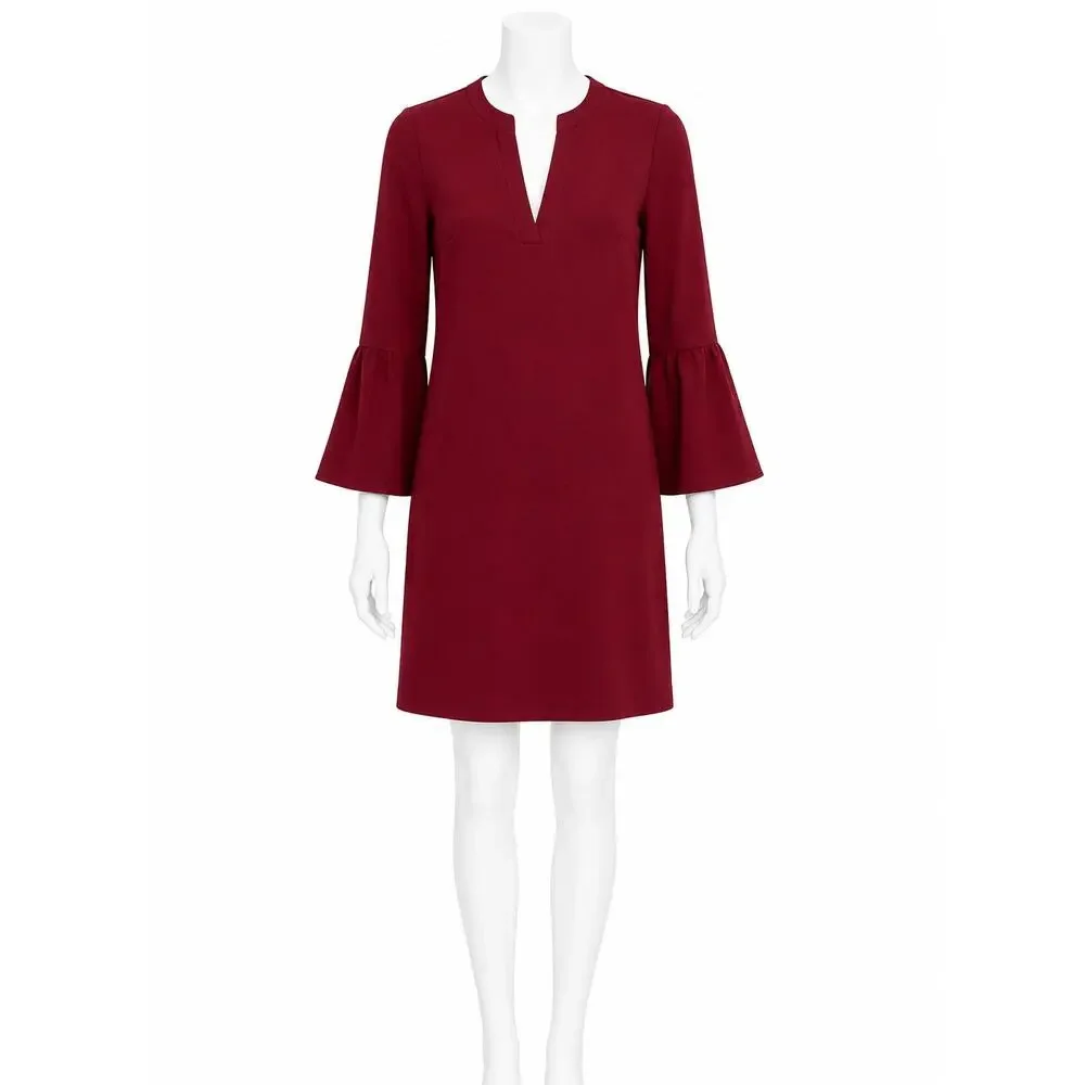 J.Crew Maroon V-Neck Bell Sleeve Shift Dress - Size 00